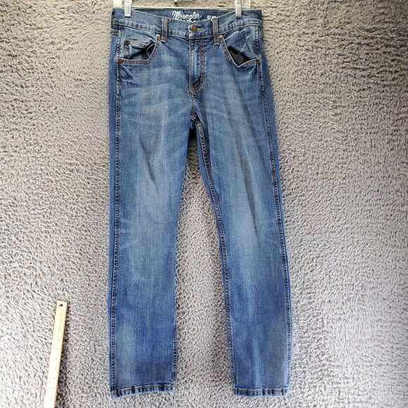 Wrangler Jeans Mens 30x32 Blue Retro Slim Straight Stretch Denim - Picture 8 of 14